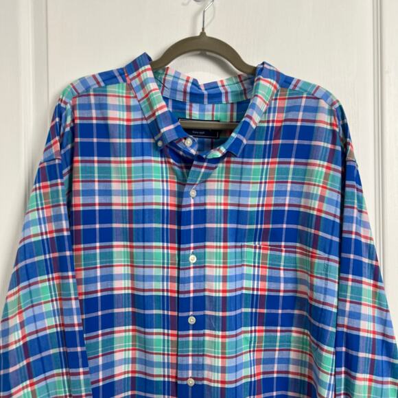 Vineyard Vines Big Blue Plaid Stretch Button Down Shirt Blue Men's 4XB Big - Picture 3 of 8